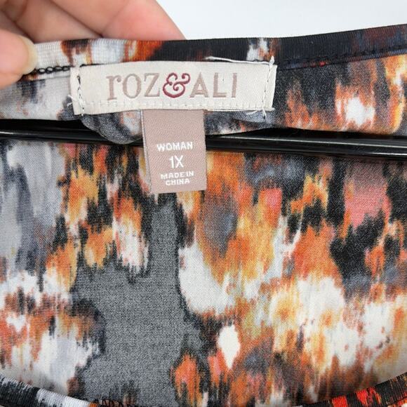 Roz & Ali Chiffon Peplum Womens Top Sz 1X Boho Sheer Bell Sleeve Fall Lagenlook - Picture 8 of 10